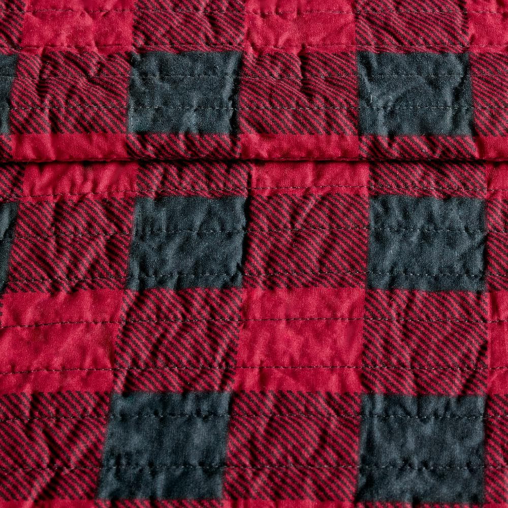 King Red Cotton Reversible Buffalo Check Quilt Set