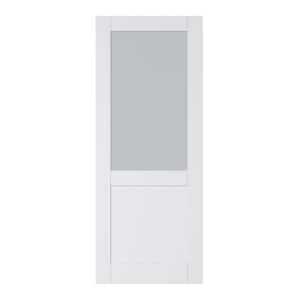 36 in. x 80 in. White Primed 1/2-Lite Frosted Glass Door Slab for Pocket Door, Standard Door without Pocket Door Frame