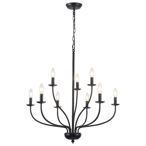 ADSENSTY 9 - Light 2-Tier Black Candle Style Dimmable Classic/Traditional Chandelier for Kitchen Island with no Bulbs Included