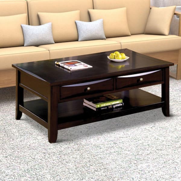 Benjara Baldwin 50 In Espresso Brown Large Rectangle Wood Coffee Table With Drawers Bm123286 - Home Decorators Collection Conrad Coffee Table
