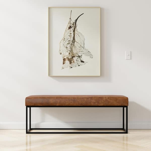 Simpli Home Candice 56 in. Wide Contemporary Modern Rectangle Ottoman Bench in Tan Genuine Leather, Assembled