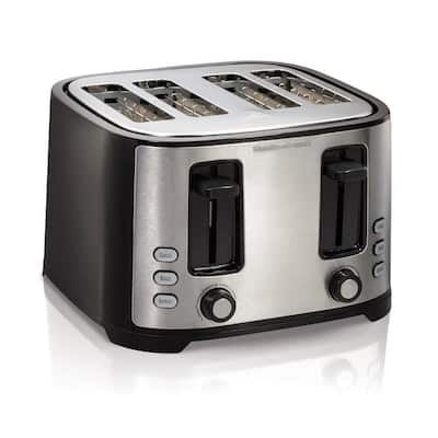 BLACK+DECKER 4-Slice Toaster with Extra-Wide Slots, Black/Silver, TR1478BD