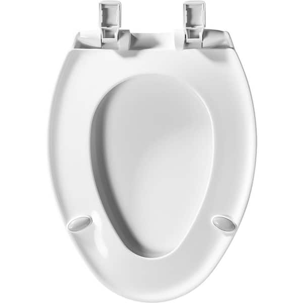 Soft Close Elongated Toilet Seat Quick Release Stainless Steel Bolts Front White 