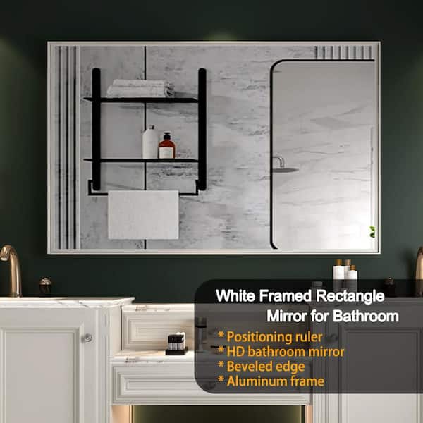 40 in. W x 30 in. H White Rectangle Bathroom Mirror with Aluminum Frame-Horizontal or Vertical Wall Mount, HD Glass
