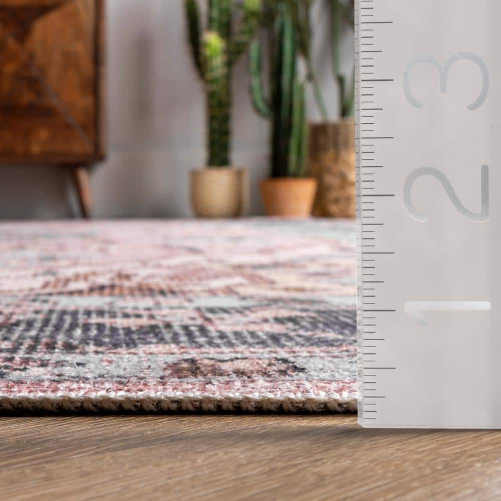 Eco-Friendly Sasha 8' x 10' Pink Medallion Washable Area Rug