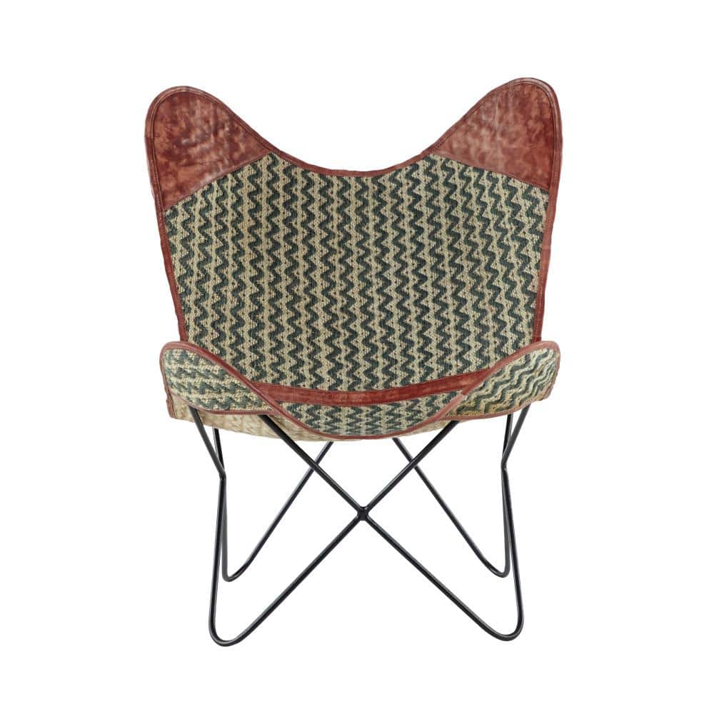 Zigzag Gray Leather Butterfly Accent Chair with Metal Frame