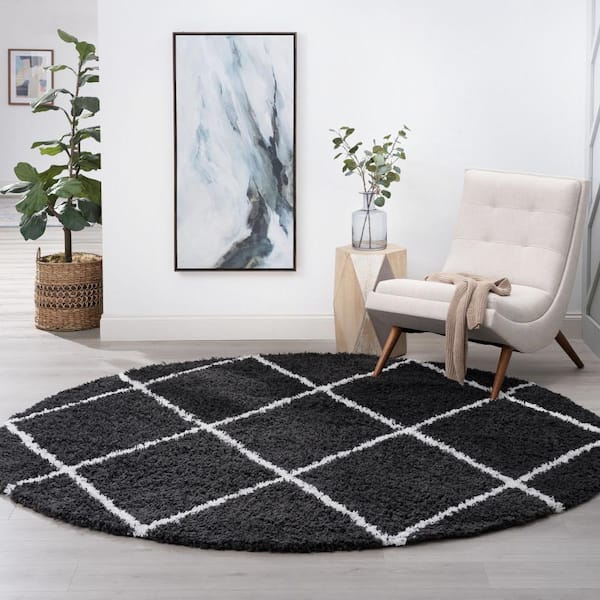 Jersey Shag Diamond Dark Gray 8 ft. Round Indoor Area Rug