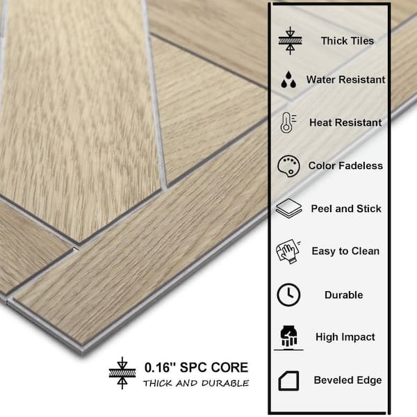 Warm Oak 12 in. x 12 in. Pinwheel Stone Composite Peel and Stick Backsplash Floor and Wall Tile (12-Pack)
