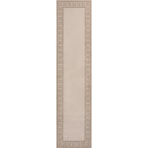 Athena Cream/Beige 2 ft. x 8 ft. Classic Geometric Border Indoor/Outdoor Runner Rug