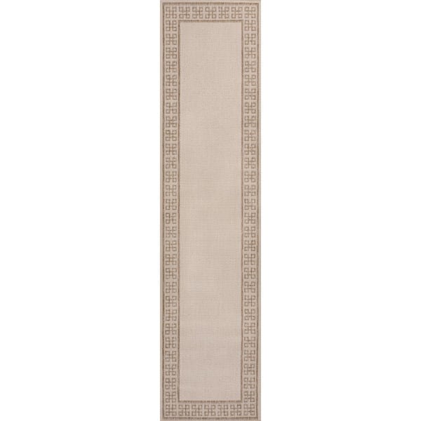 Athena Cream/Beige 2 ft. x 8 ft. Classic Geometric Border Indoor/Outdoor Runner Rug