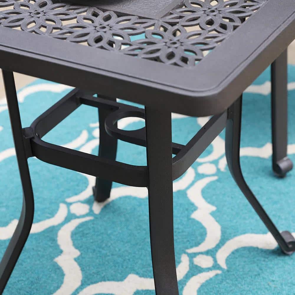 Brown Cast Aluminum Square Outdoor Bistro Table with Umbrella Hole