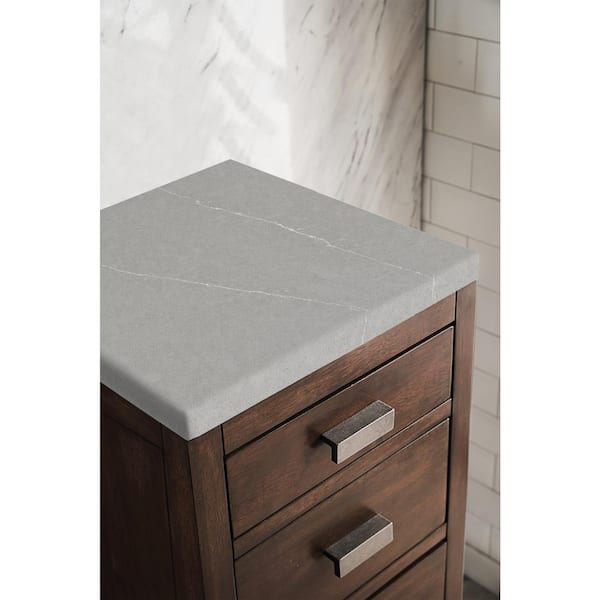 Addison 15.0 in. W x 15 in.D x 34.4 in. H Vanity Side Cabinet in Mid Century Acacia with Eternal Serena Quartz Top