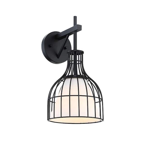 Evensong 8 in. 1-Light Matte Black Indoor Wall Sconce Light for Bathrooms