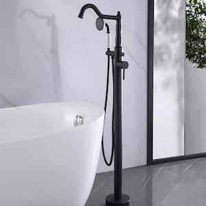 Single Handle Floor Mount Freestanding Tub Faucet with Hand Shower in Matte Black