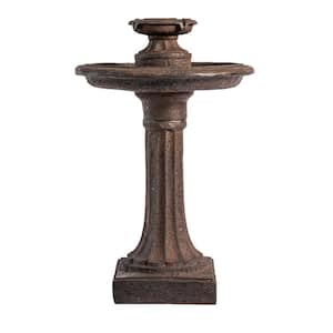 28 in. Bird Bath 1-Tier Water Fountain, Outdoor, Brown Resin, Auto Shut Off Pump for Home Garden Yard Decor