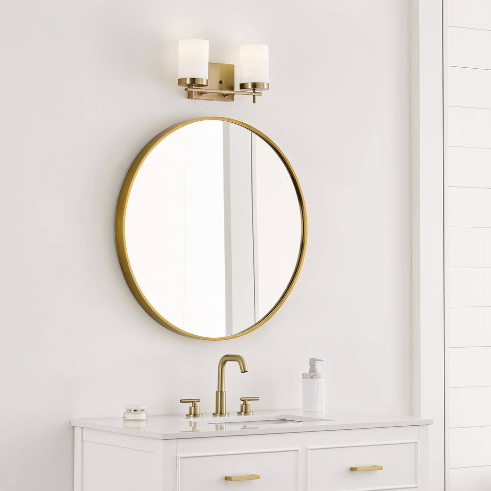 Zire Elegant 2-Light Vanity Fixture in Satin Brass with Etched Glass