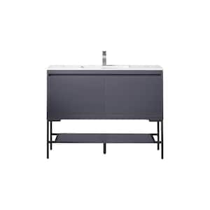 Milan 47.3 in. W x 18.1 in. D x 36 in. H Bathroom Vanity in Modern Grey Glossy with Glossy White Composite Top