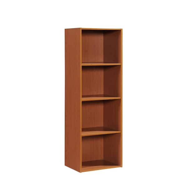 HODEDAH 47.36 in. Cherry Wood 4-shelf Standard Bookcase with Storage