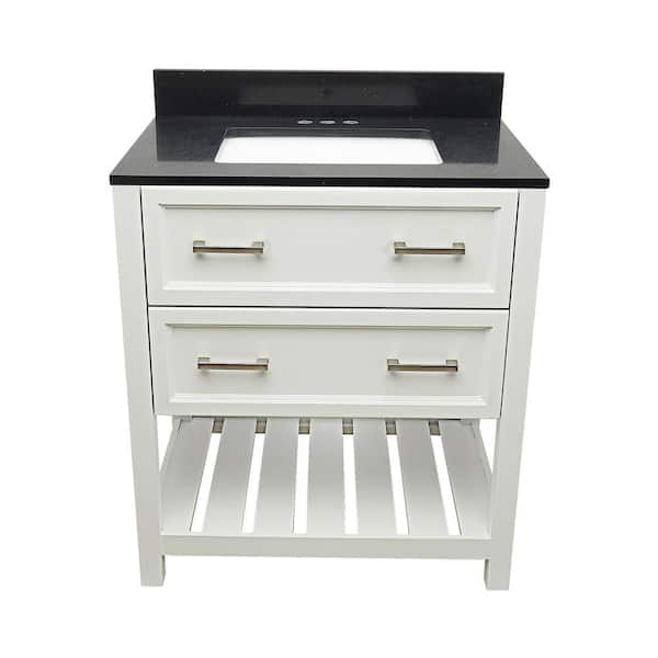 Ella Tremblant 31 in. W x 22 in. D x 36 in. H Bath Vanity in White with Quartz Stone Galaxy Black Top with White Basin