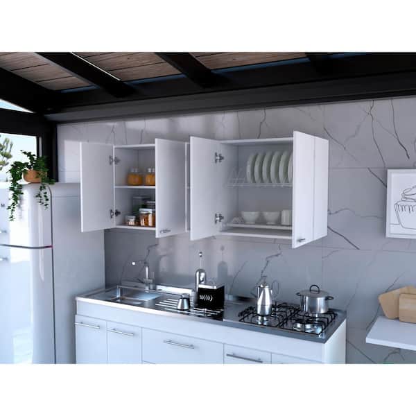 Tahanbath Portofino 150-Wall Cabinet, Double Door, 2-External Shelves, 2-Interior Shelves-White