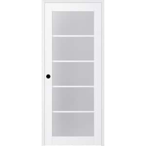 18 in. x 96 in. Right-Hand Solid Core 5-Lite Frosted Glass Bianco Noble Wood Composite Single Prehung Interior Door