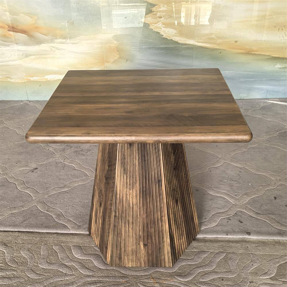 Halseey 31.5 in Rustic Brown Square Wood Fluted Pedestal Dining Table, Small Dinner Kitchen Table Seats 4