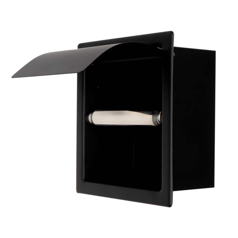 Black Matte Stainless Steel Recessed Toilet Paper Holder with Cover