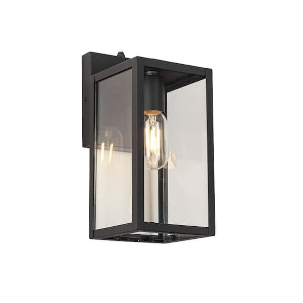 Jushua Dusk to Dawn Sensor Outdoor Wall Light, Waterproof Outdoor Wall Lamps, Wall Sconce with Seeded Glass, Matte Black
