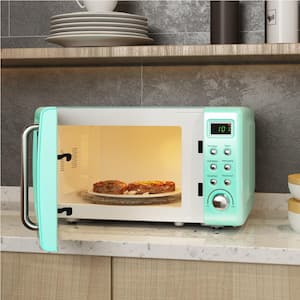 Retro 0.7 cu. ft. Countertop Microwave in Green with Timer Child Lock and LED Display-700 W