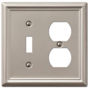 Ascher 2 Gang 1-Toggle and 1-Duplex Steel Wall Plate - Brushed Nickel