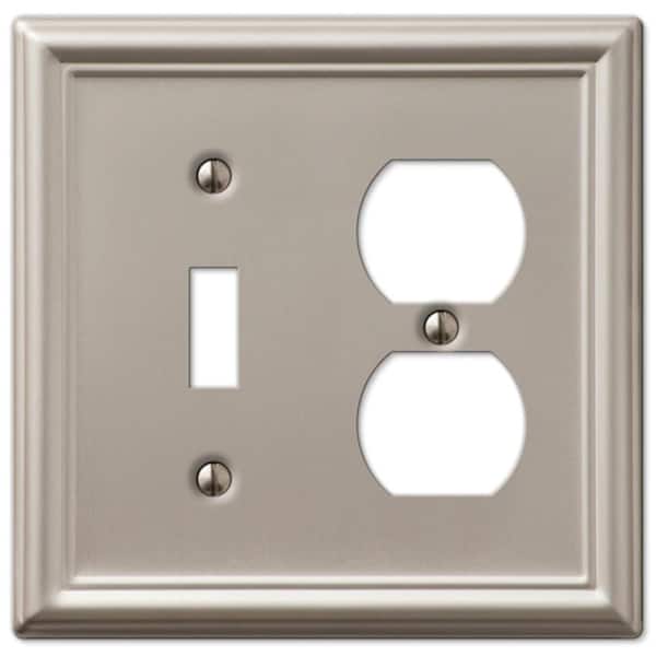 AMERELLE Ascher 2 Gang 1-Toggle and 1-Duplex Steel Wall Plate - Brushed Nickel