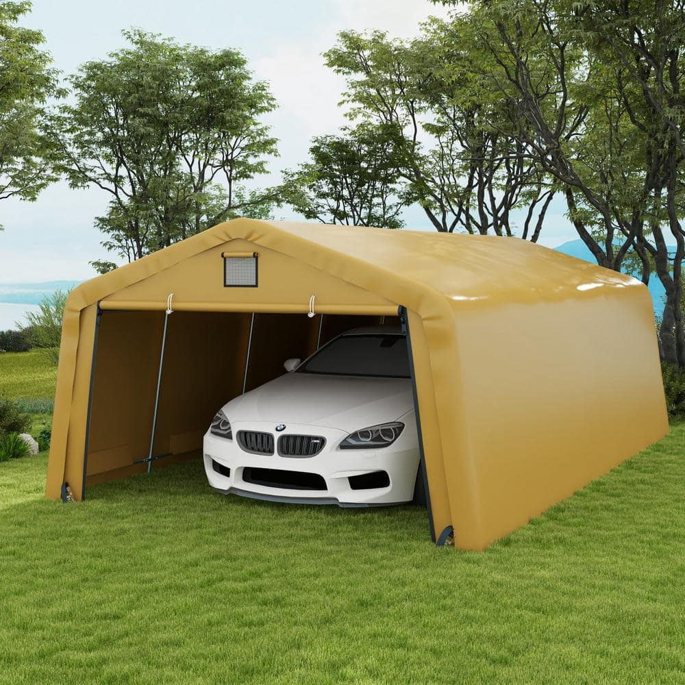 Beige 12' x 20' Portable Garage with Windows