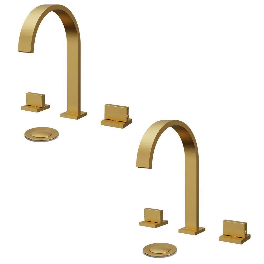 CubeLine High Arc 8 in. Widespread Double Handle Bathroom Faucet in Brushed Gold Drain Included(2-Pack) price history on PriceWatchPro