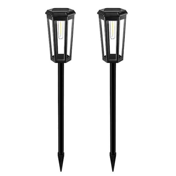 Honbei Black LED Weather Resistant Path Light, Solar powered Outdoor Pathway Lights Lighting for Yard Garden Walkway IP65 2Pack