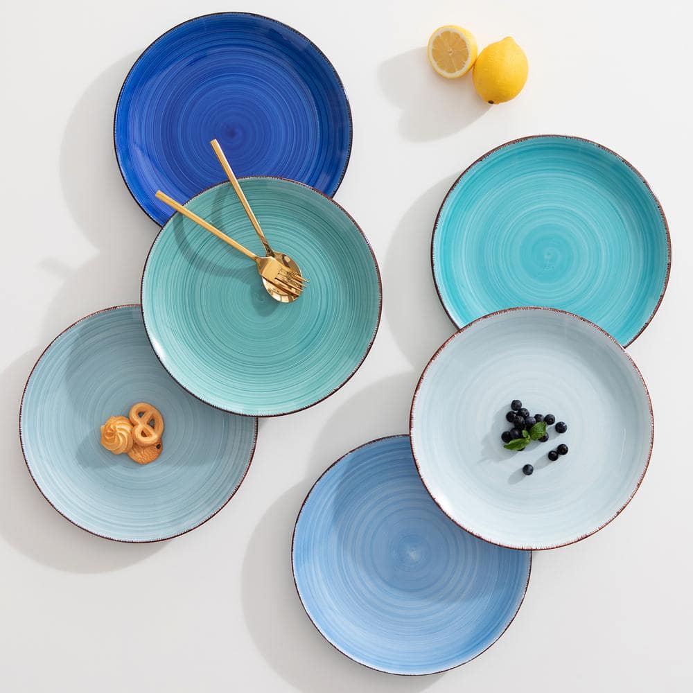 Handcrafted Blue and Teal Ceramic Dinner Plate Set, 6 Pieces