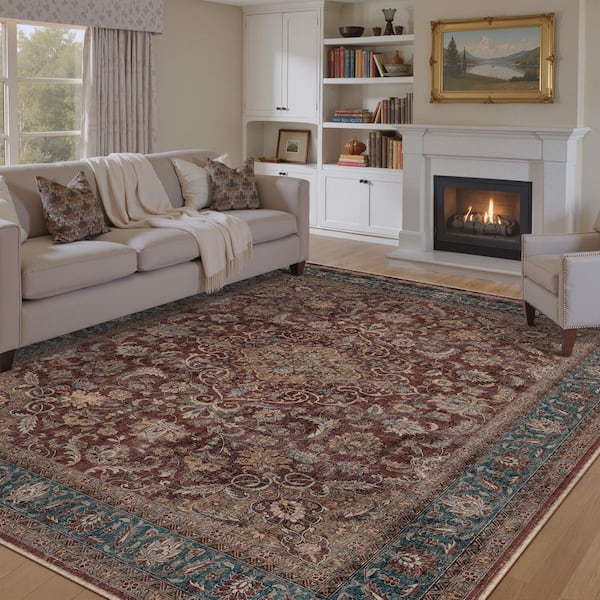 Kerman Red 9 ft. x 12 ft. Vintage Medallion Distressed Area Rug