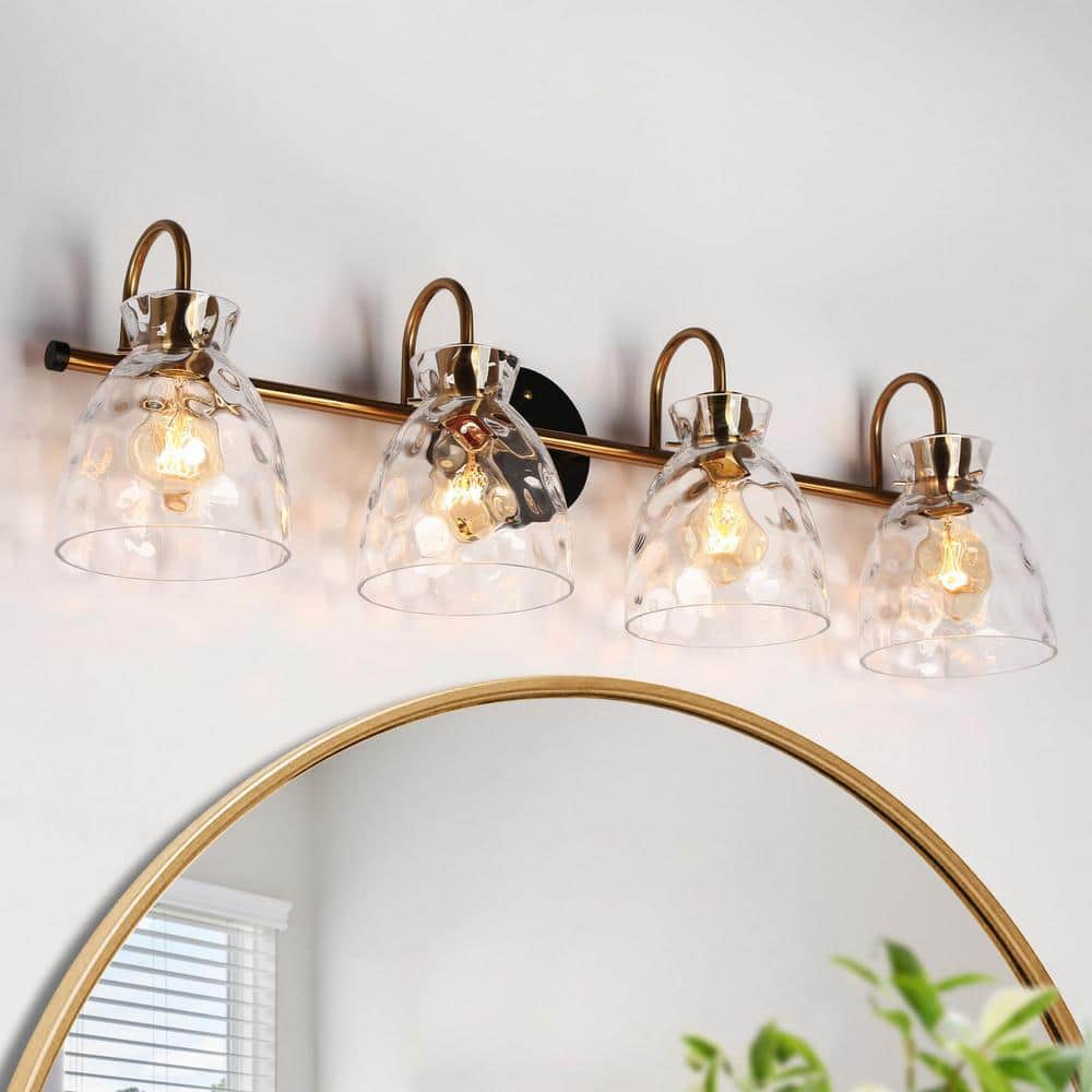 31.5 in. 4-Light Bell Bathroom Black and Brass Vanity Light with Clear Glass Shades price history on PriceWatchPro