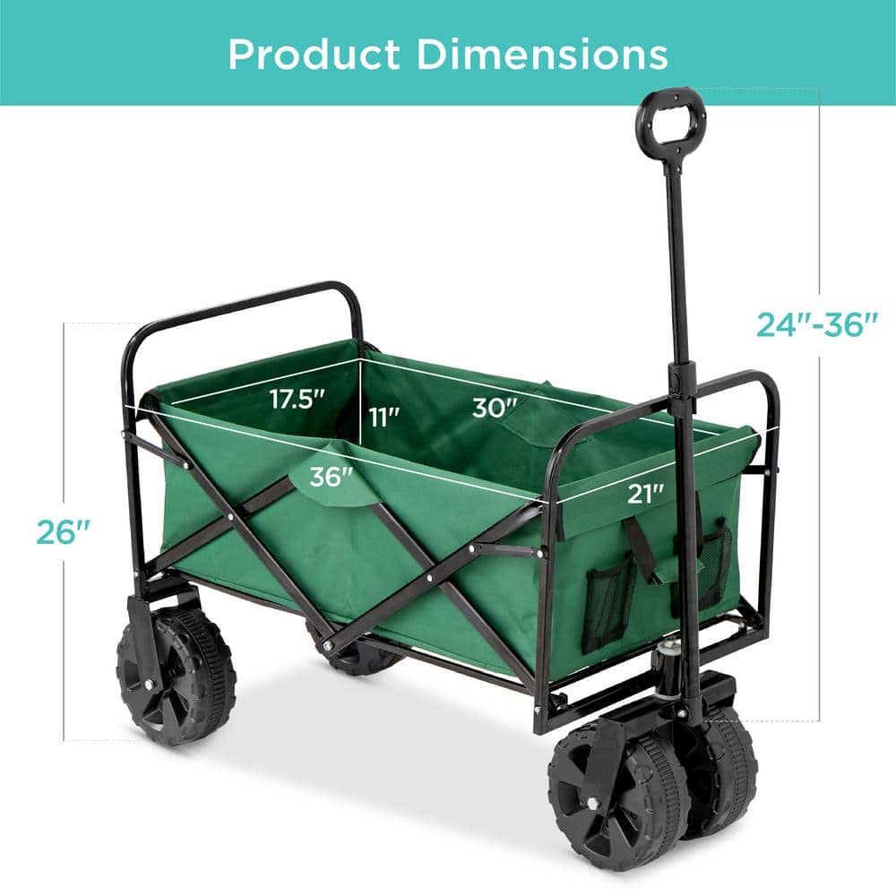36in Green Folding Utility Wagon with Adjustable Handle
