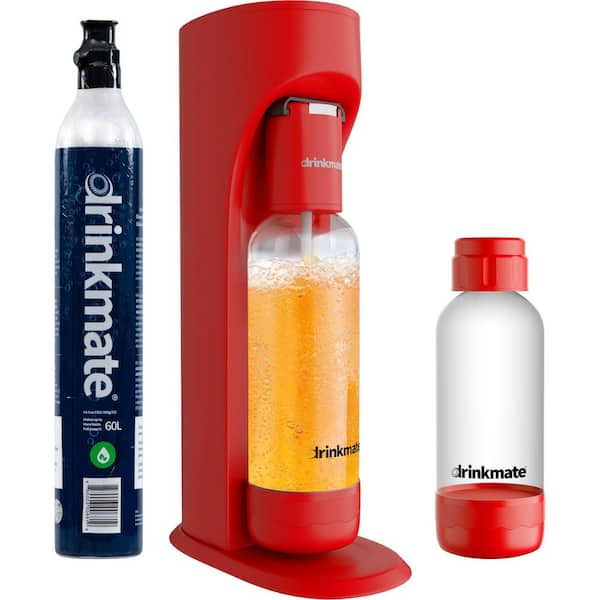 DrinkMate Royal Red Sparkling water and Soda Maker Machine Special Bundle with 1 60L CO2 Cartridge and 1 .5L Bottle