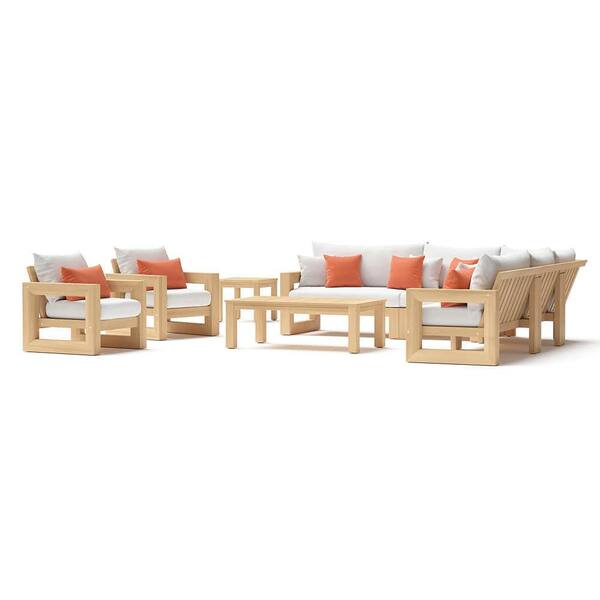 Benson 9-Piece Wood Patio Sectional Seating Set with Sunbrella Cast Coral Cushions