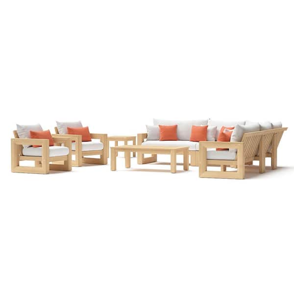 RST BRANDS Benson 9-Piece Wood Patio Sectional Seating Set with Sunbrella Cast Coral Cushions