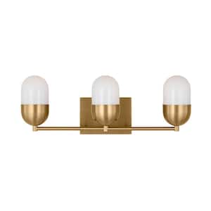 Foster 21.63 in. 3-Light Satin Brass Large Vanity Light with Milk Glass Shades