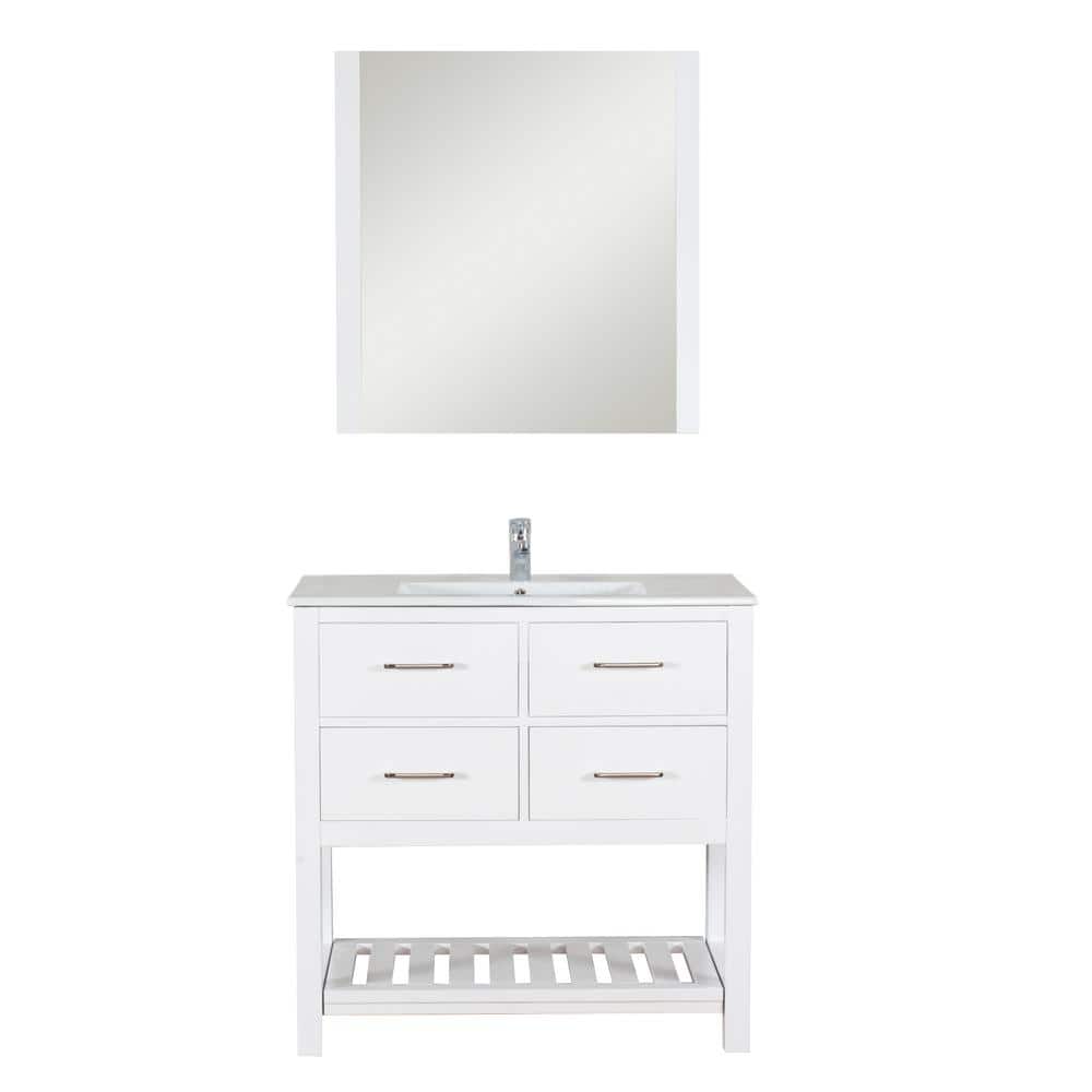 Santa Monica 36 in. W x 18 in. D Bath Vanity in White with Ceramic Vanity T