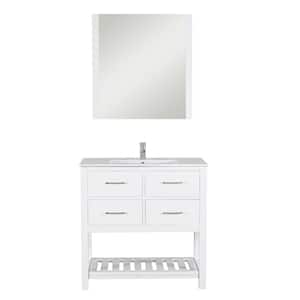 Santa Monica 36 in. W x 18 in. D Bath Vanity in White with Ceramic Vanity Top in White with White Basin and Mirror