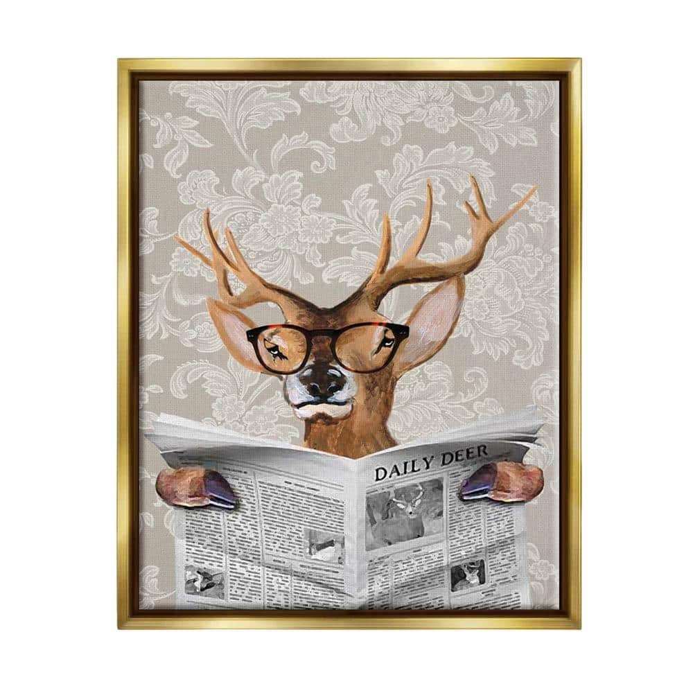 The Stupell Home Decor Collection Deer Reading Newspaper With Big Glasses  by Coco de Paris Floater Frame Animal Wall Art Print 21 in. x 17 in.  cdp-105_ffg_16x20 - The Home Depot