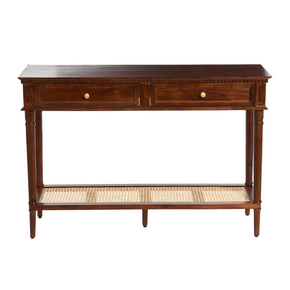 Maxwelton Dark Brown Wood Console Table with Cane Shelf
