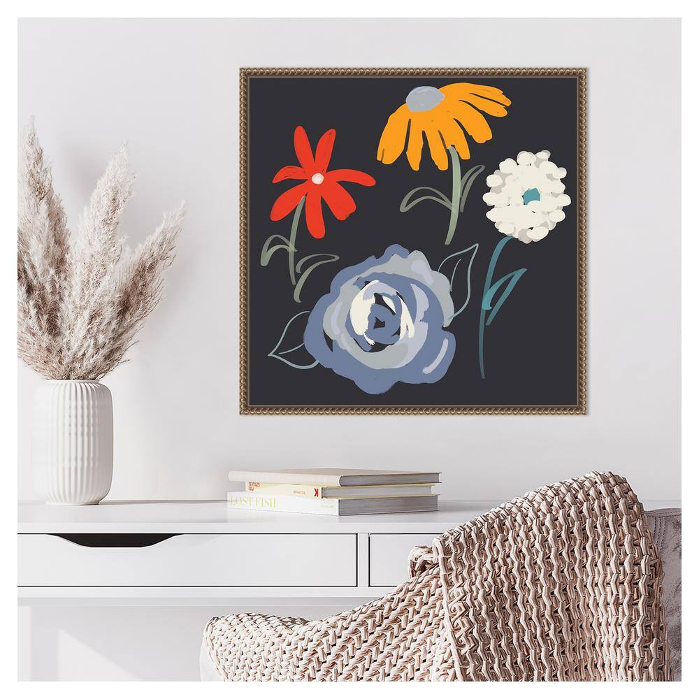 Flowers at Night Abstract Canvas Print with Bronze Frame