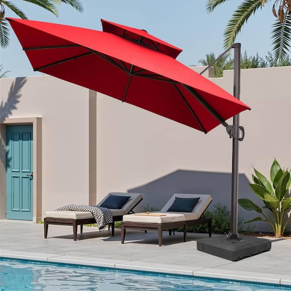corliving 9.5 x 11 ft aluminum offset patio umbrella CorLiving 9.5 ft. Aluminum Cantilever Patio Umbrella in Black PPS-421-U