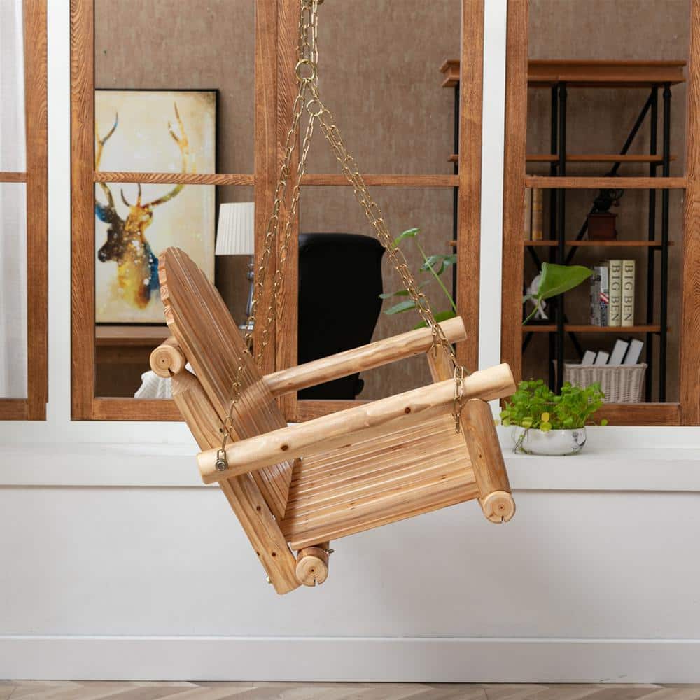 Anraja Light Wood Double Seating Outdoor Swing Chair with Chains