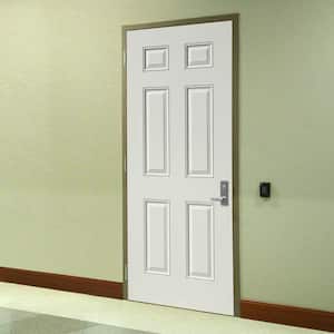 Utility 6-Panel Primed Steel Prehung Front Door with No Brickmold